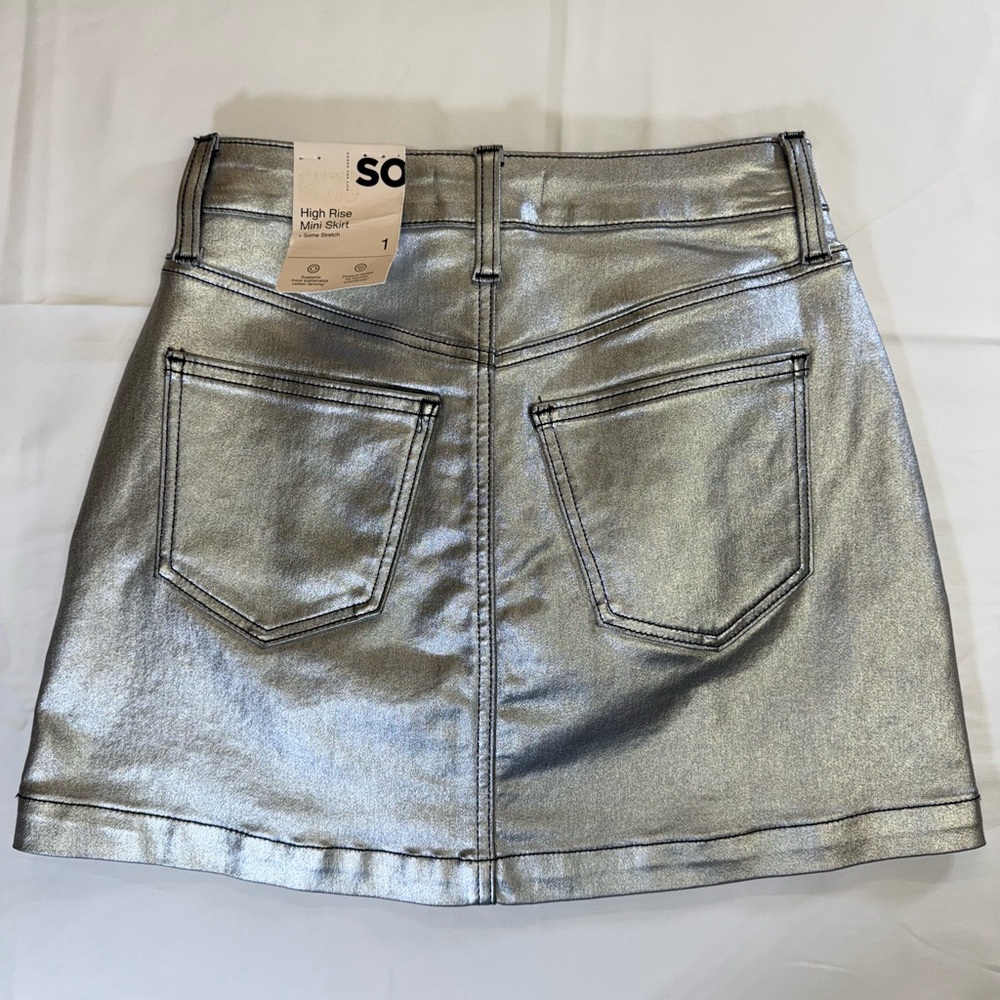SO Silver High Rise Denim Mini Skirt Button‎ Pockets Size 1 Juniors Women - Picture 7 of 8